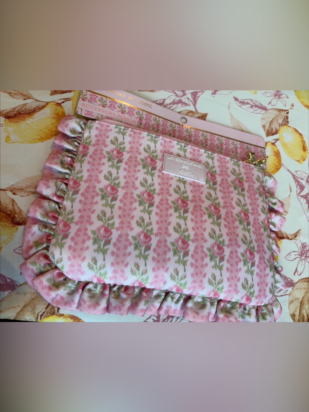 LoveShackFancy x yoobi target Pink Floral Ruffle Accessory Pouch new